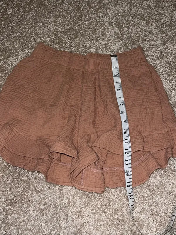 Show Me Your Mumu Women's Brown Ruffle Hem Pull-On Elastic Waist Shorts M - Image 5