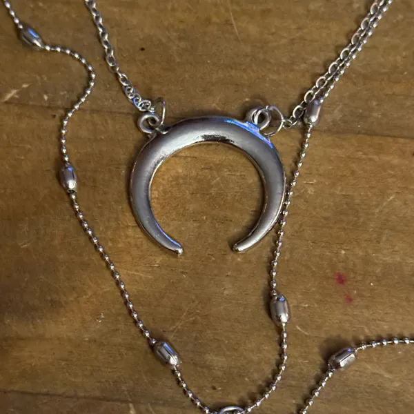 Silver tone multi layered crescent moon drop pendant necklace - Image 5