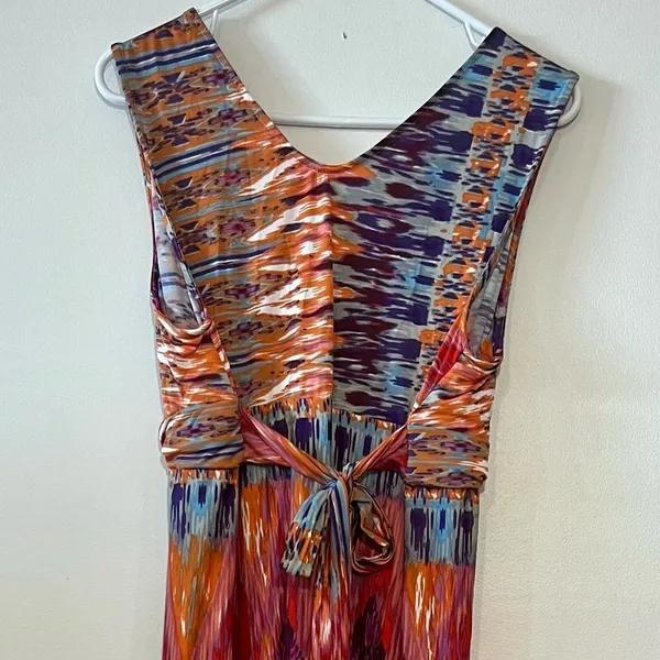 NY Collection Maxi Dress V-Neck Sleeveless Red Multi-Colored Size XL - Image 3