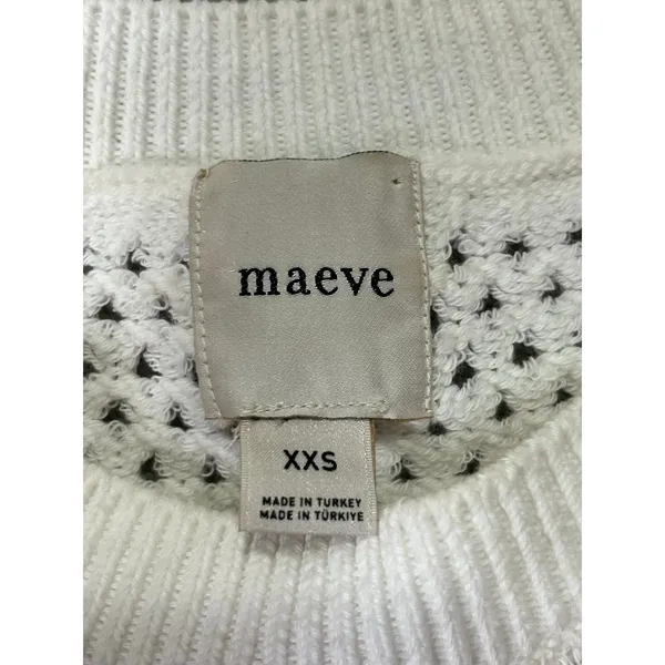 Maeve Open Stitch Mesh Sweater Women's XXS Tan Cream Striped Short Sleeve Knit - Image 5