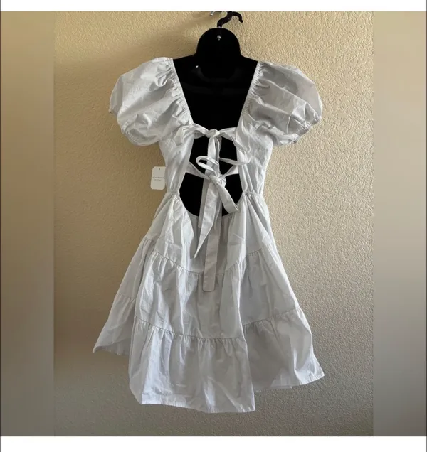 Altar'd State White Alaia Puff Sleeve Mini Dress NWT - Image 5