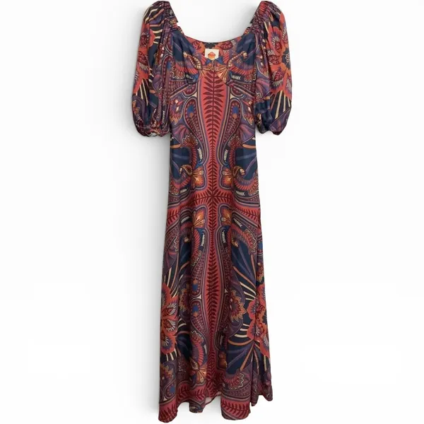 NWT Farm Rio‎ Macaw Arabesque Maxi Dress Puff Sleeve Boho Colorful Tropical XS - Image 2