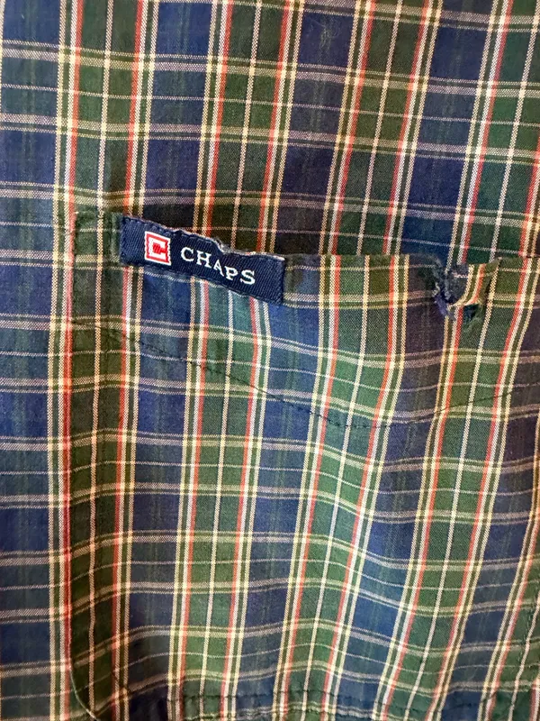 CHAPS Plaid Button Down Shirt Men’s Large Green Navy Red Oversized Preppy - Image 5