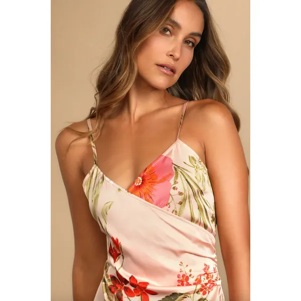 NEW Lulus Remarkable Entrance Pink Floral Print Satin Midi Dress Size S Party - Image 2