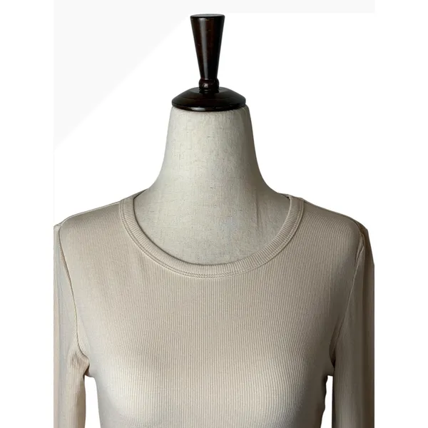 Anrabess Long Sleeve Top Womens Size S Beige New Ribbed Crew Neck‎ TL00037 - Image 3