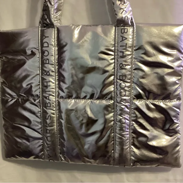 Bath & body Works Silver metallic Tote Bag - Image 6