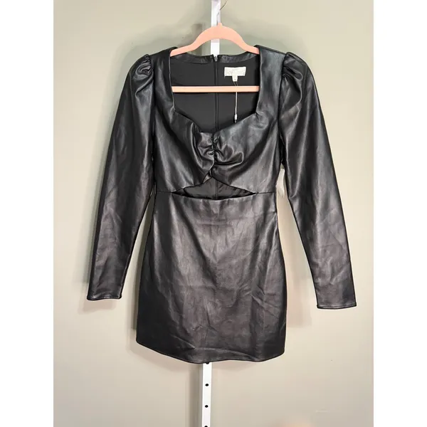 Torn by Ronny Kobo Gemma‎ Vegan Leather Cutout Mini Dress M black chic sleek - Image 3