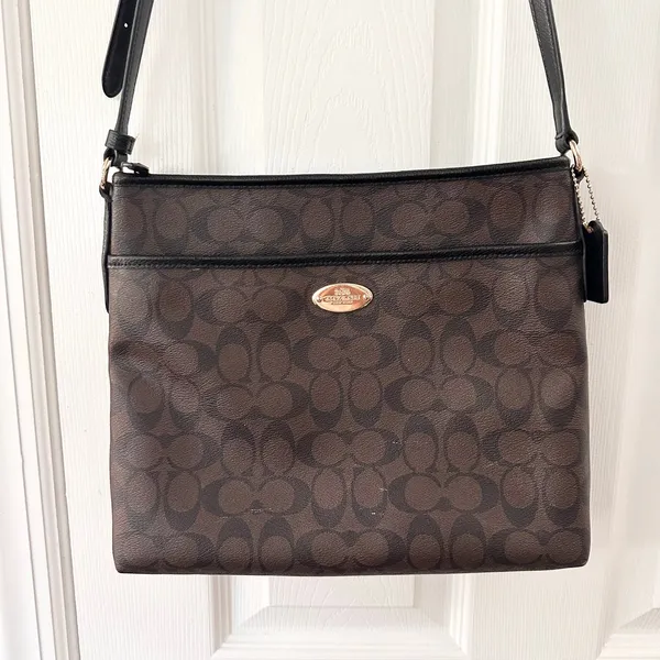 Coach Signature File Slim Crossbody Brown Black Coated Canvas Signature CC Bag - Image 2