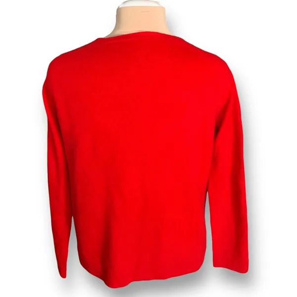 Vintage Bright Cherry Red Ribbed Knit Button Front Round Neck‎ Cardigan Sweater - Image 6