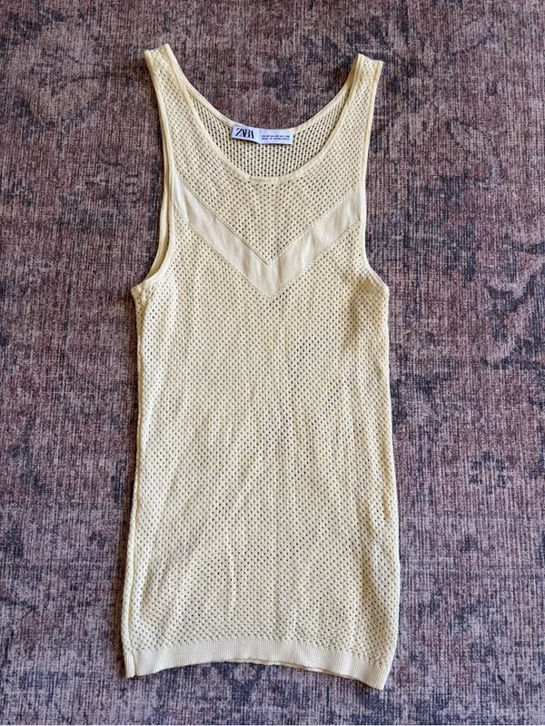 Zara Light Yellow Mesh Tank Top - Size M - Image 4