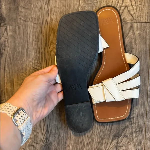 Zara White Topstitched Low Heeled Sandals- EU 37 - Image 8