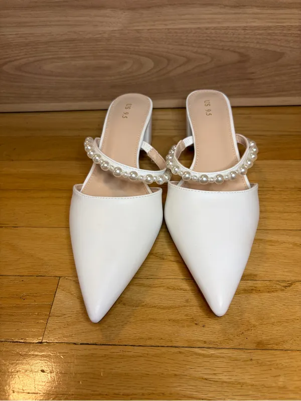 Perphy Pointed Toe Pearl Strap Slip On Heel Pumps - Image 3