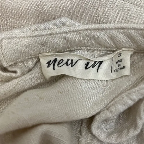 New In Linen Blend Tiered Mini Dress‎ S Boho Flutter Sleeve Coastal Minimalist - Image 6