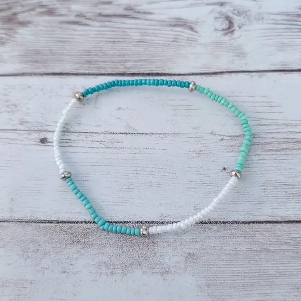 Green/Teal Tones Thin and Dainty Stretch Bracelet - Image 2