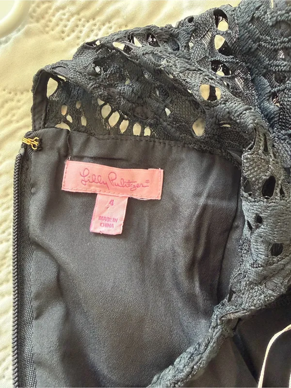 Lilly Pulitzer Black Lace Shift Dress Size 4 Sleeveless Crochet‎ Lace - Image 3