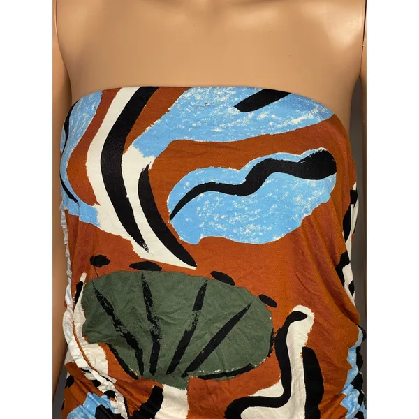 Celandine Suzanne Lustig Gabbie strapless ruched tube dress size L abstract boho - Image 8