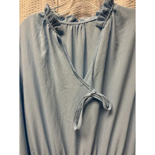 Women's Baby Blue Tiered Mini Dress Tie Front Balloon Long‎ Sleeve L - Image 5