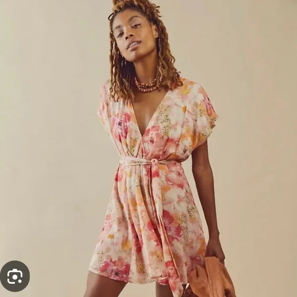 Free People Floral Pink and Orange Dress - Image 2