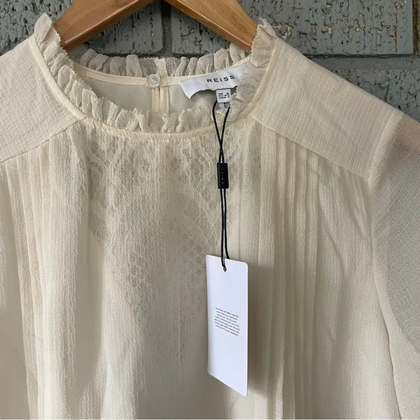 NWT Reiss Esme Shift Mini Dress Long Sleeve Ivory Size 2 Relaxed Fit Victorian - Image 11