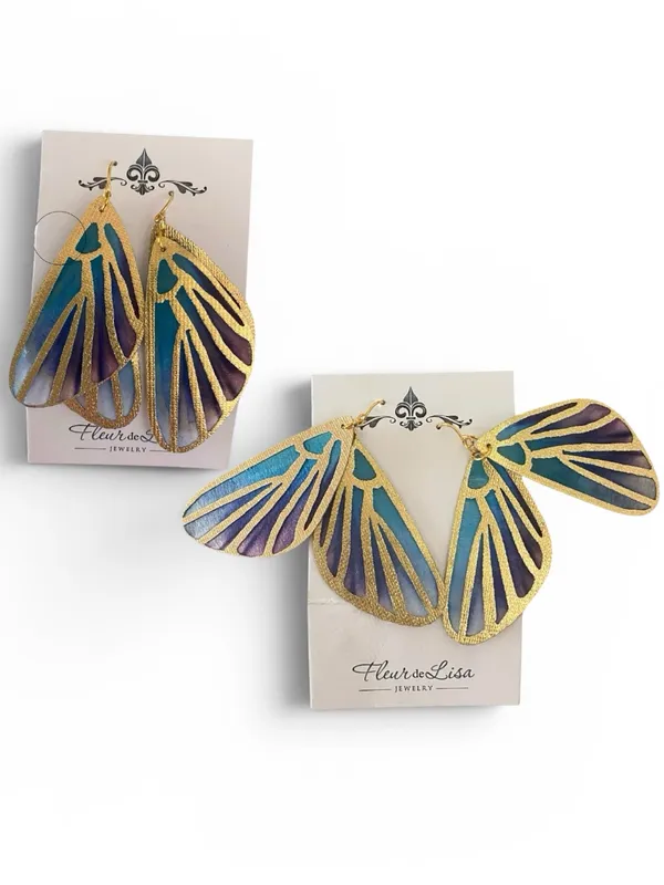 New Fleur de Lisa Statement Earrings ombre wings gold plated Fairy Core Ethereal - Image 2
