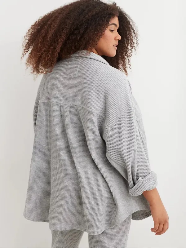 Aerie Medium Heather Gray LumberJane Waffle Shirt Oversized Shacket Size XS - Image 2