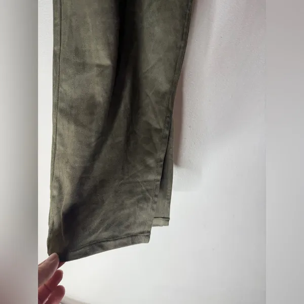 NWT Lulus Olive Green Velvet Touch High-Waisted Straight Leg Pants‎ Small - Image 3