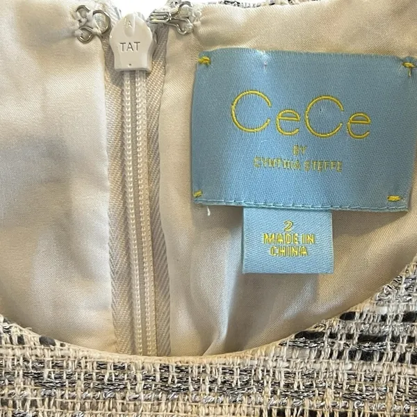CeCe Cynthia Steffe Metallic Tweed Dress White Sz 2 - Image 9