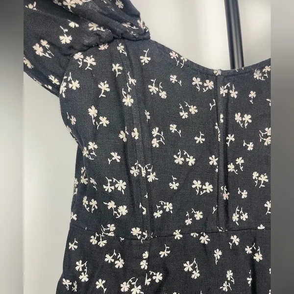 Winston White Black‎ Floral Corset Bodice Puff Off Shoulder Mini Linen Dress - Image 9