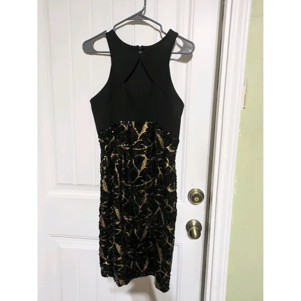 Cache Dress Women Black Gold Sequin Sleeveless Knee Length Cocktail Size 4 - Image 8