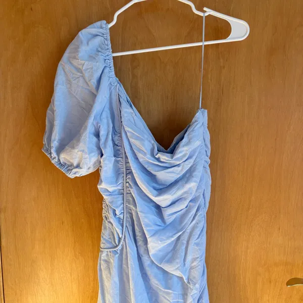 HELLO MOLLY Light Blue One Shoulder‎ Ruched Maxi Dress Size XL - Image 4