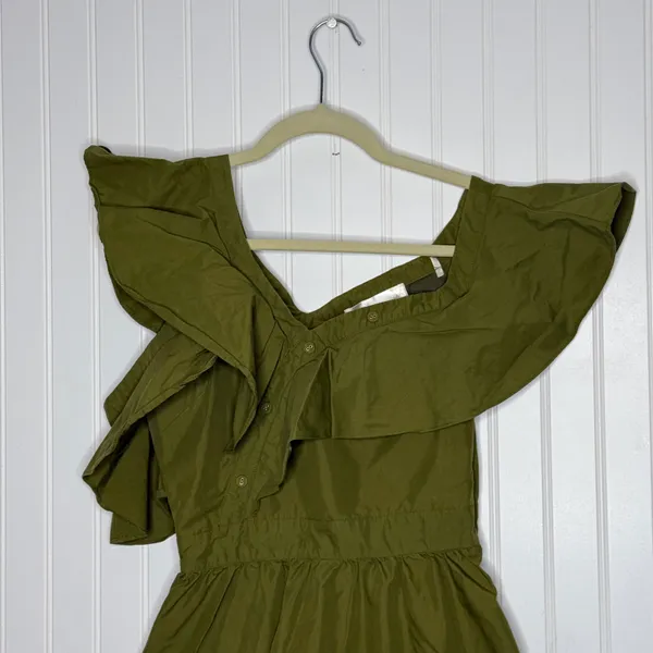 Olive Green Fit and Flare Ruffled Mini Dress - Image 4