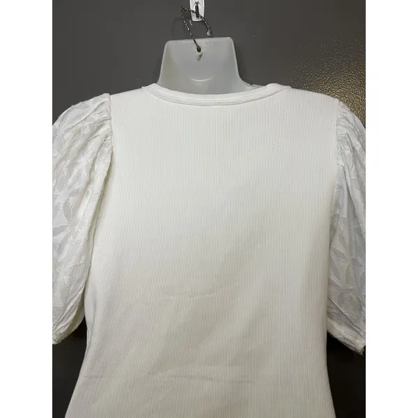 Pilcro Shirt Womens Small White Henley Puff Short Sleeve Textured Tee Top - Image 6
