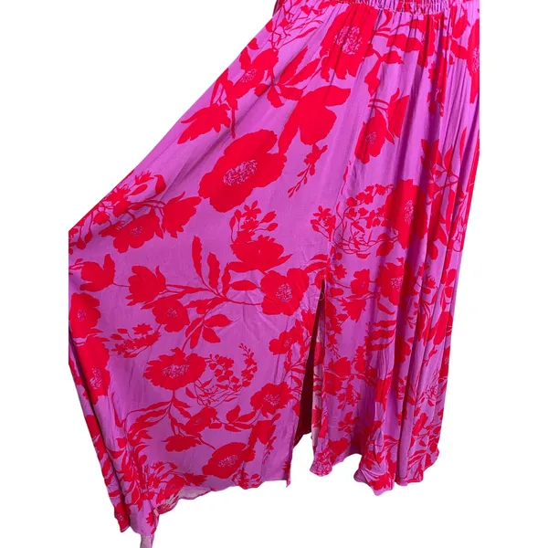 Abel the Label Pink Purple Floral Open Back Maxi Dress M Resort Boho Tropical - Image 3
