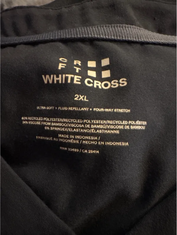 White Cross Black V-Neck Scrub Top 2XL with Pocket - Image 3