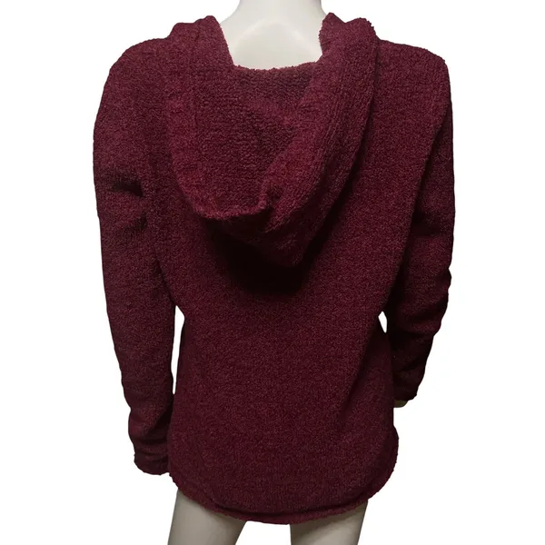 Maurices Womens XL Burgundy Boucle Hooded Sweater Cozy V-Neck Pullover Vintage - Image 2