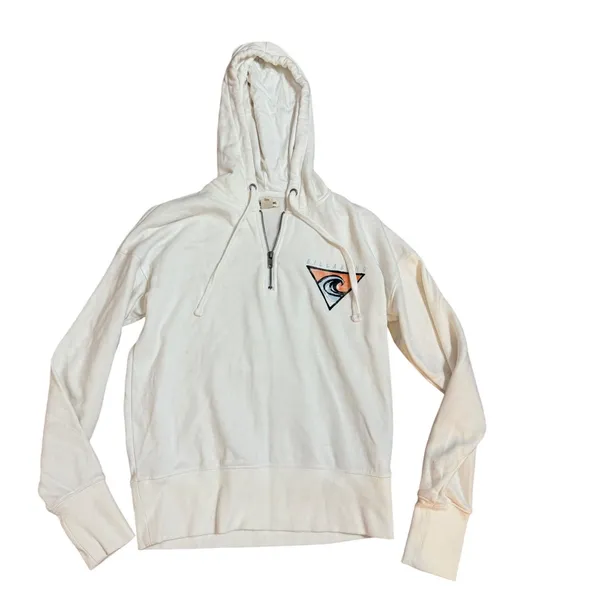 Billabong Womens Quarter Zip Hoodie White Graphic Nothing But Waves Surf S‎ - Image 2