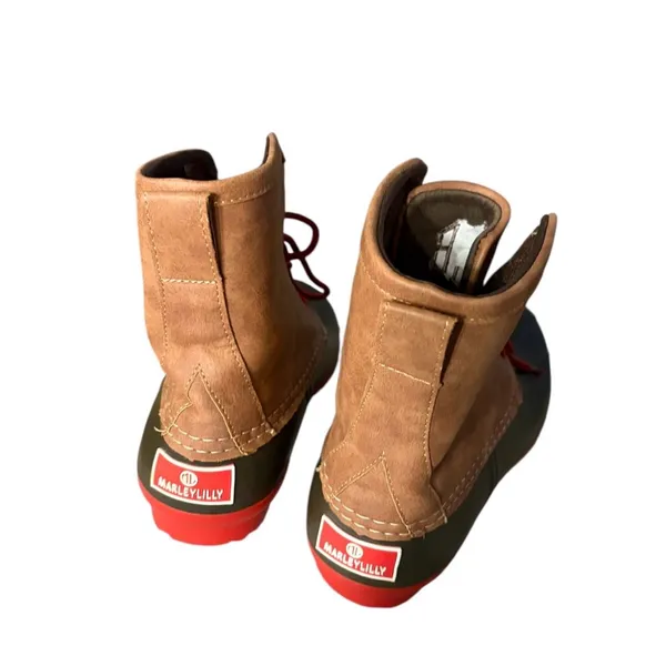 MarleyLilly Women's Duck Boots Waterproof Brown Tan Red Soles Size 7 - Image 5