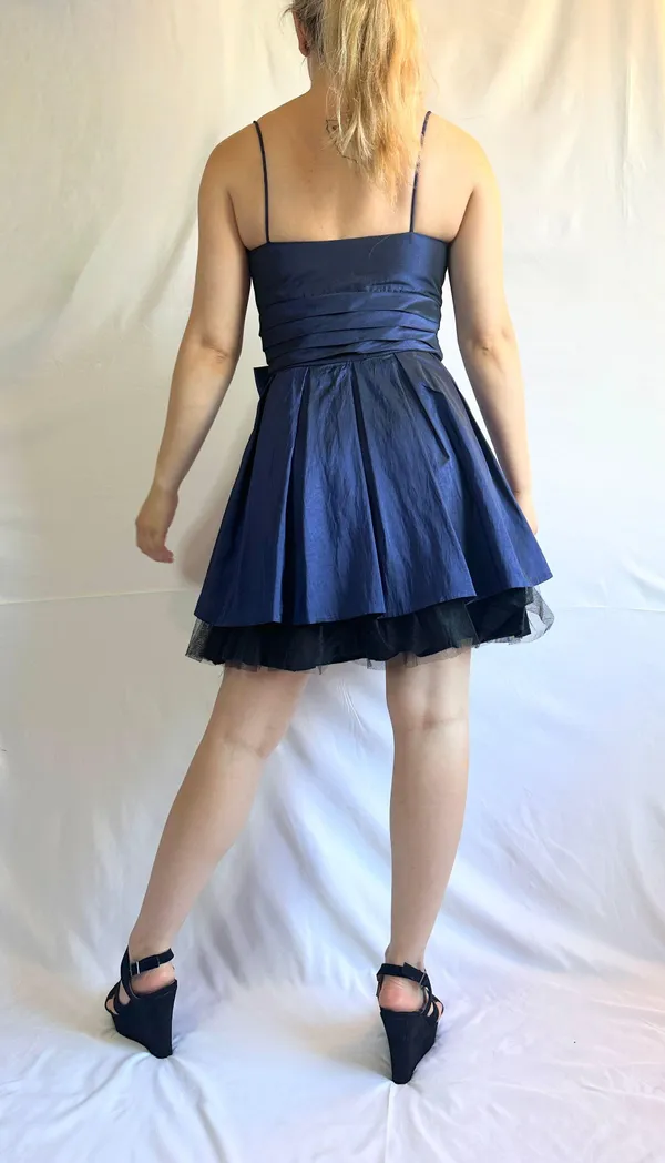 Fiesta Solid Straight Ruched Satin/Mesh Homecoming Dress - Blue/Black - M - Image 8