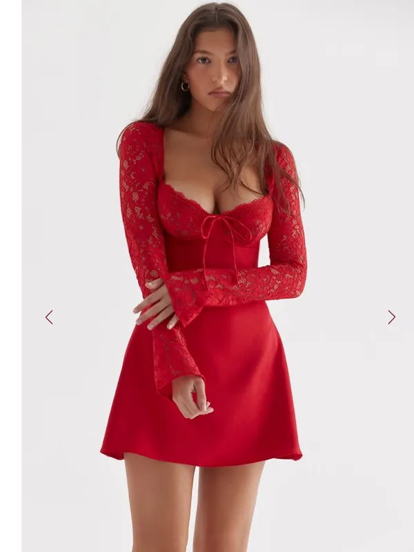 House of CB jennica Red Rose Satin And Lace Mini Dress - Image 3