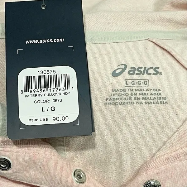 ASICS Women's Terry Pullover Hoodie Light Pink Size L - Image 7