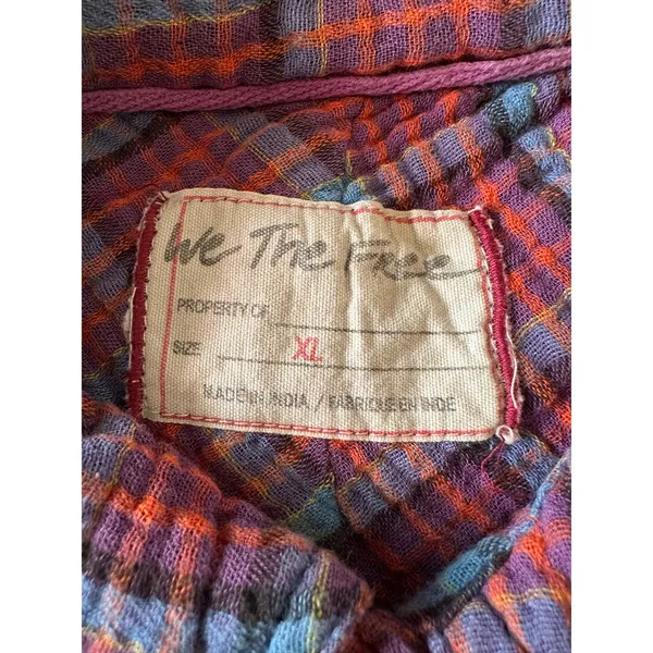 Free People Oversized Bohemian Grunge Cardiff Plaid Swing Top Shirt XL - Image 9
