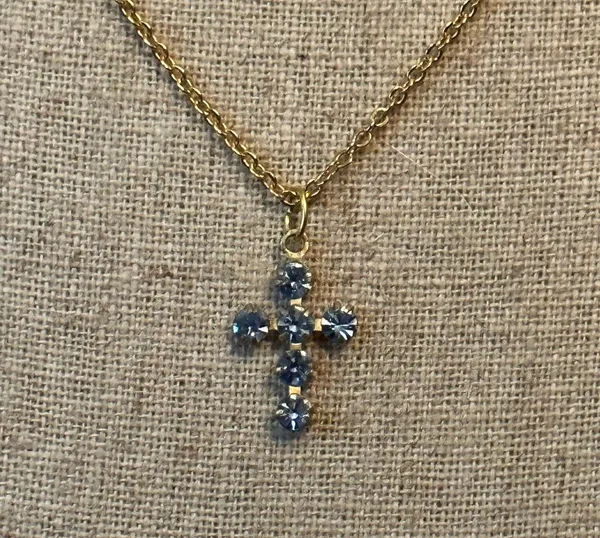 Vintage Rhinestone Cross Pendant Necklace - Image 2