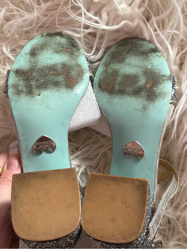 Betsey Johnson Silver Glitter Lane Block Heel Ankle Strap Sandals Size 7M - Image 8