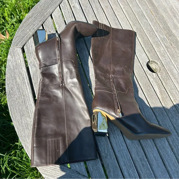 Franco Sarto Tiera Brown Leather High Shaft Heeled Boots‎ size 10 - Image 9