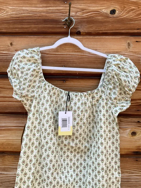 Few Moda Kourt Nya Cream Print S Puff Sleeve Mini Cotton Dress - Image 10