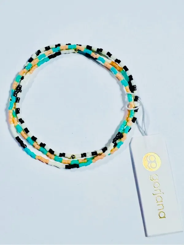 GORJANA Gigi Striped Palm Desert Glass Beaded Bracelets Set of 3 Pink Aqua Black - Image 2