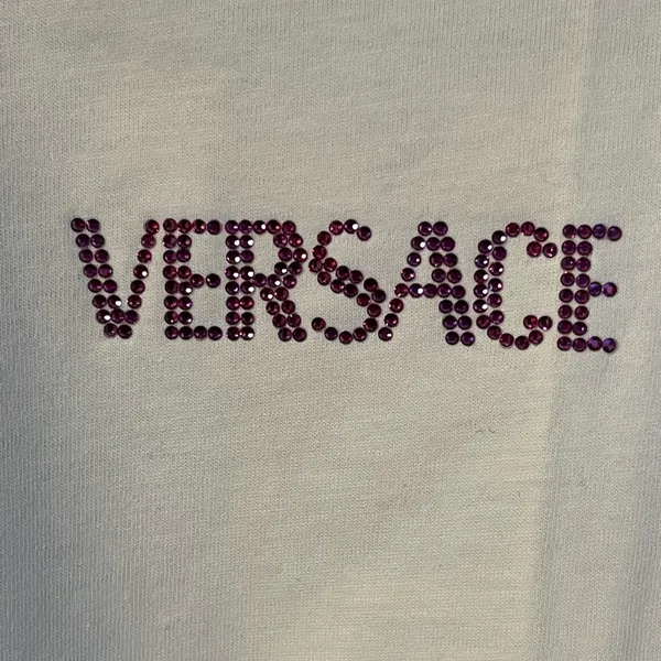 Versace Women's Fuchsia Crystal Embellished Logo T-shirt 100% Cotton, XS - NWT - Image 3