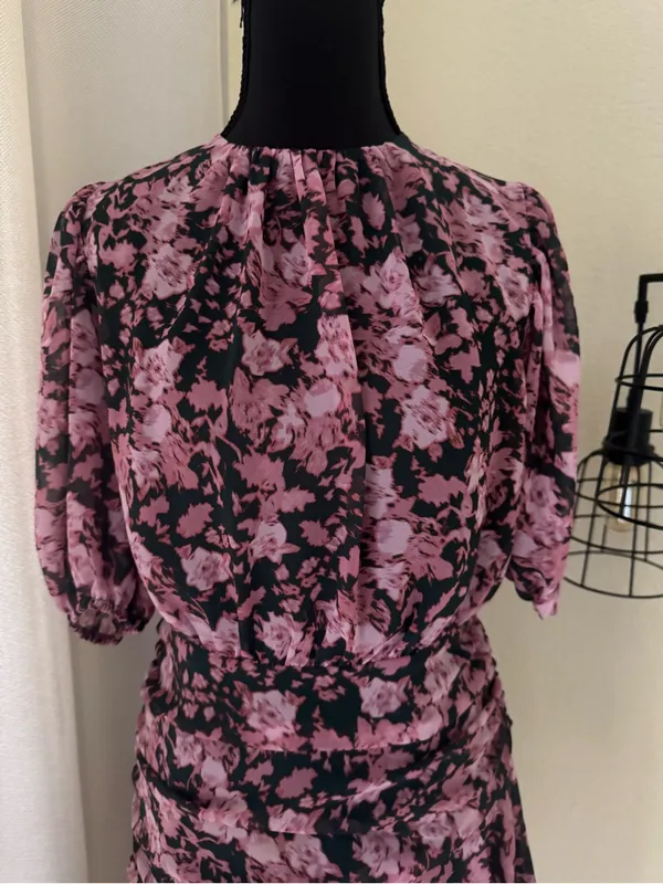 Chelsea28 Floral Chiffon Ruffle Mini Dress Pink Green Size 2 Wedding Guest - Image 4