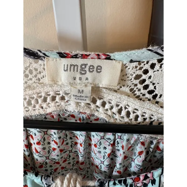 Umgee Boho Floral Crochet Lace Tunic Dress Long Sleeve Tassel Pockets Size M - Image 2