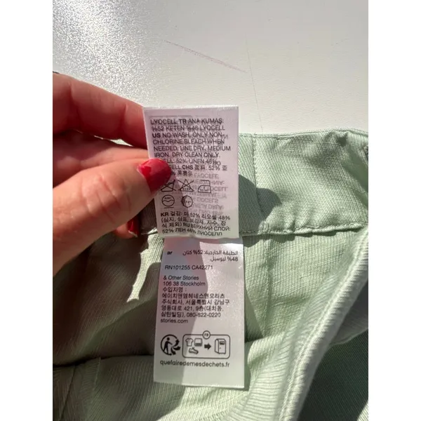 & Other Stories Linen Blend Mint High Waist Wide Leg Pants 2 - Image 4